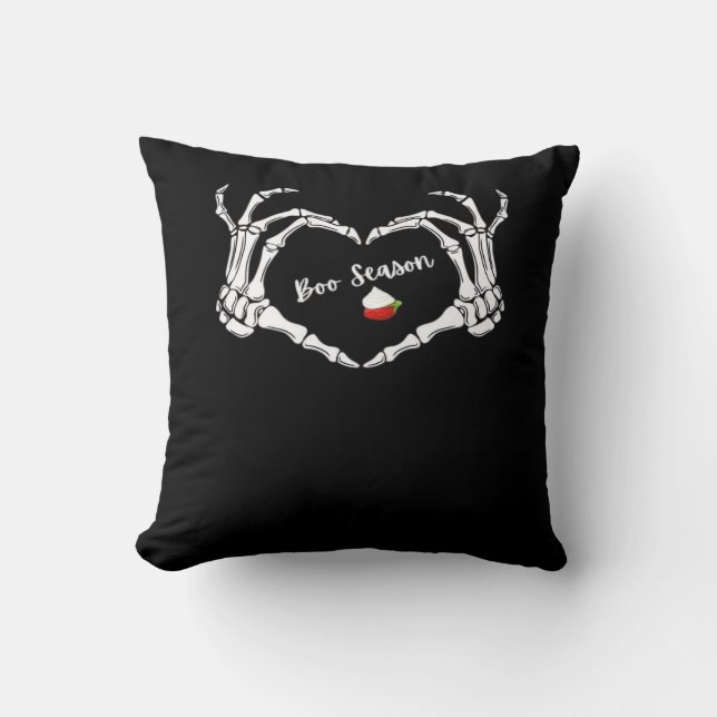 Skeleton Hand Heart Boo Season Spooky Vibe Throw Pillow (Front)