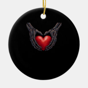 Skeleton Hand Heart Ceramic Ornament