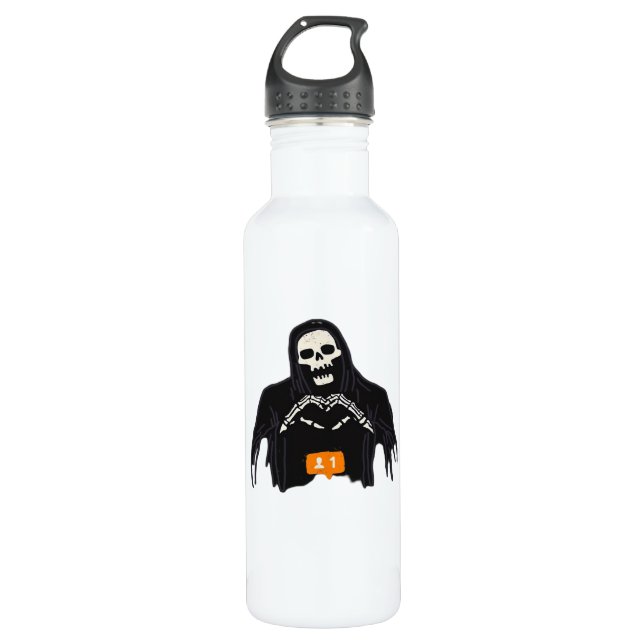 Skeleton Hand Heart Follower Classic Style Stainless Steel Water Bottle (Front)