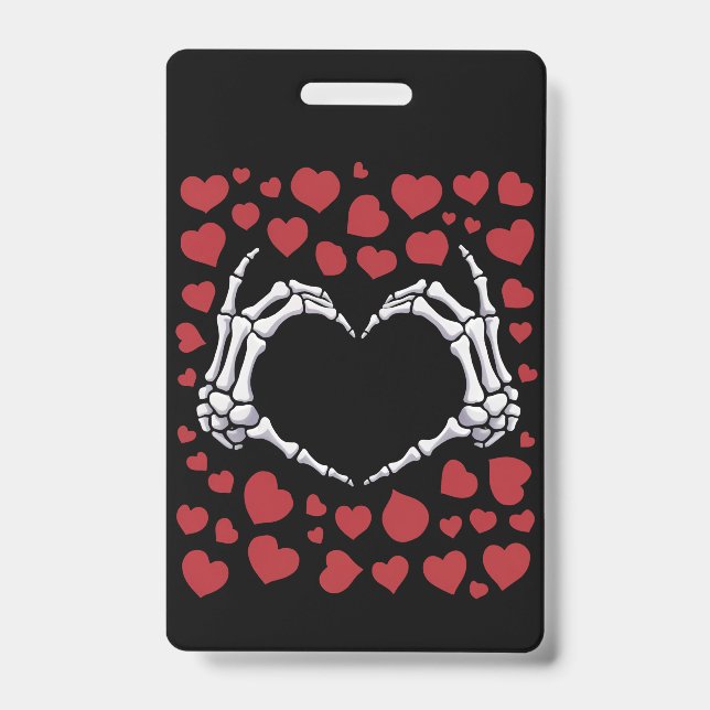 Skeleton Hand Heart Funny Bones Valentine's Day Badge (Front)