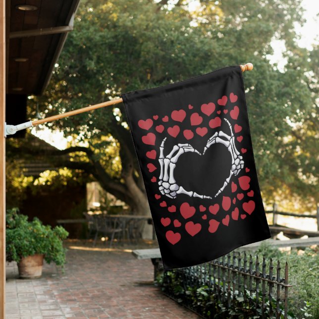 Skeleton Hand Heart Funny Bones Valentine's Day House Flag (In SItu)