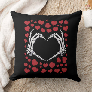 Skeleton Hand Heart Funny Bones Valentine's Day Throw Pillow