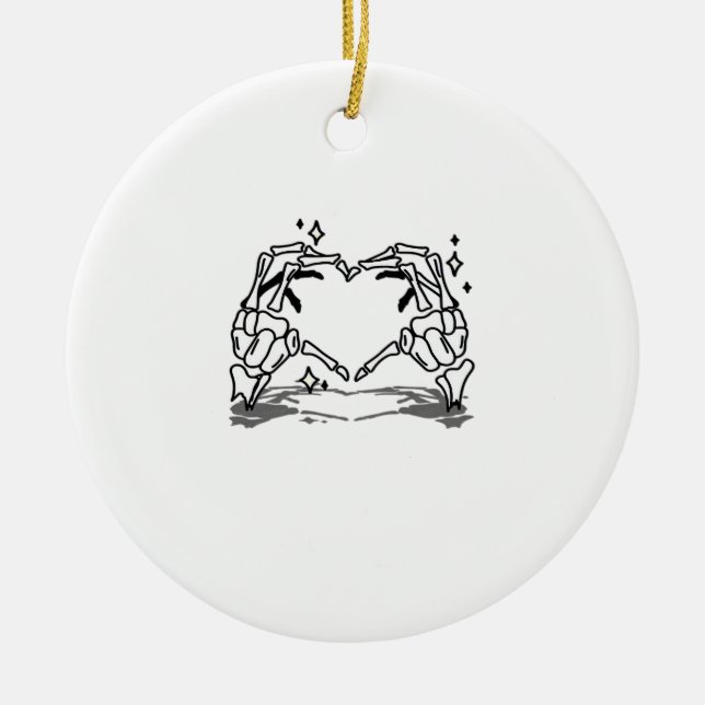 Skeleton Hand Heart Funny Design Style Ceramic Ornament (Front)