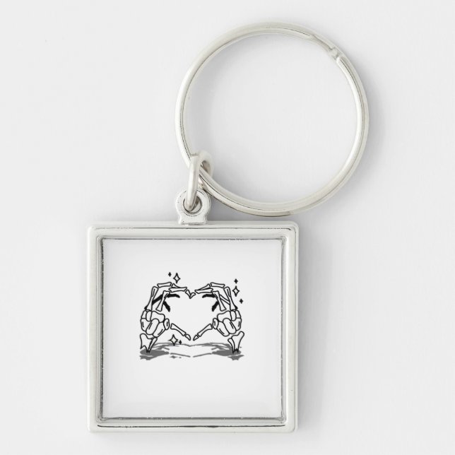 Skeleton Hand Heart Funny Design Style Keychain (Front)