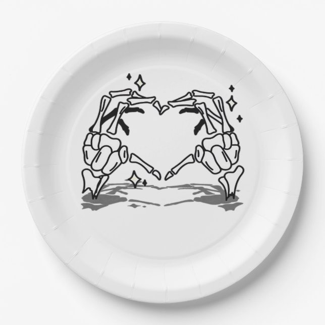 Skeleton Hand Heart Funny Design Style Paper Plates (Front)