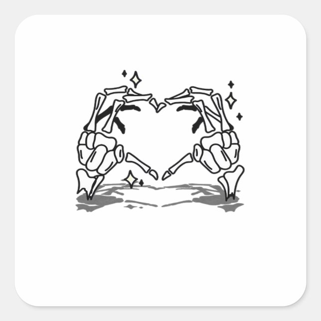 Skeleton Hand Heart Funny Design Style Square Sticker (Front)