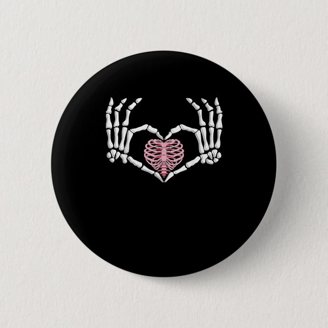 Skeleton Hand Heart Funny Halloween Women Men  Button (Front)