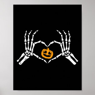 Skeleton Hand Heart Halloween Costume Bones Pumpki Poster