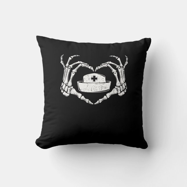 Skeleton Hand Heart - Halloween Costume Nurse Throw Pillow (Front)