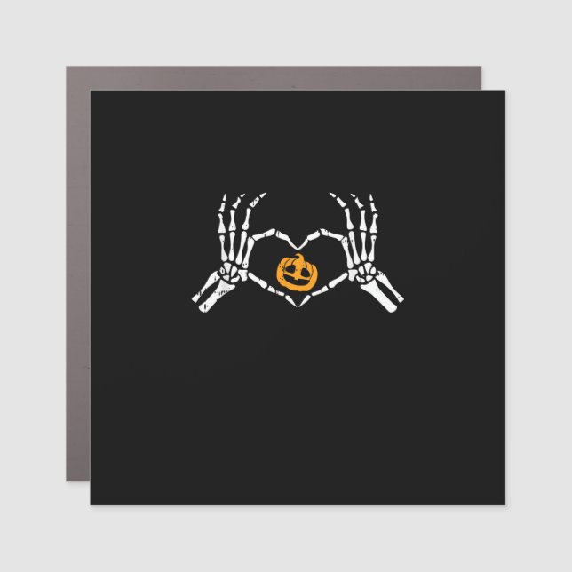 Skeleton Hand Heart Halloween Costume Pumpkin Car Magnet (Front)