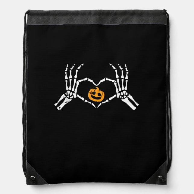Skeleton Hand Heart Halloween Costume Pumpkin Drawstring Bag (Front)