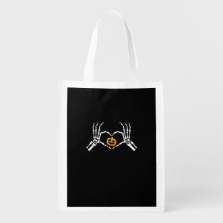 Skeleton Hand Heart Halloween Costume Pumpkin Grocery Bag