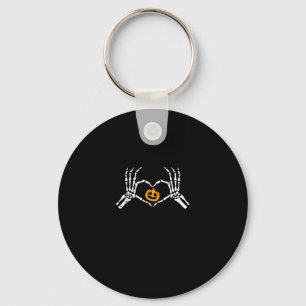 Skeleton Hand Heart Halloween Costume Pumpkin Keychain