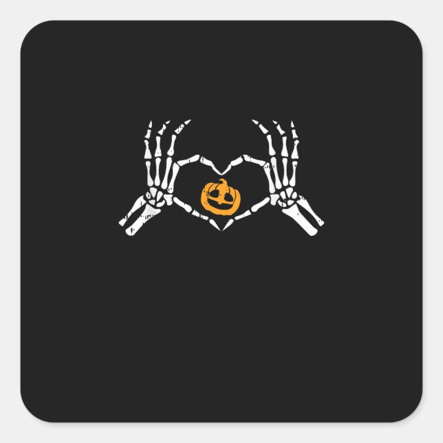 Skeleton Hand Heart Halloween Costume Pumpkin Square Sticker (Front)