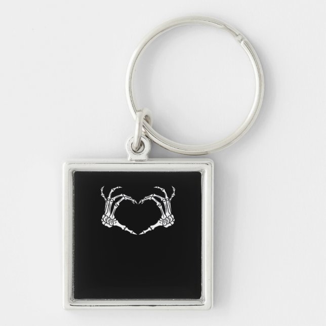 Skeleton Hand Heart Halloween Design Aesthetic Keychain (Front)