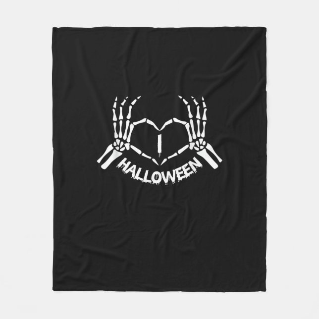 Skeleton Hand Heart Lazy Halloween Costume Funny Fleece Blanket (Front)