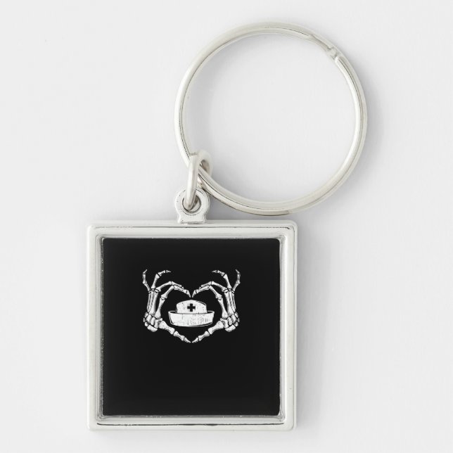 Skeleton Hand Heart Lazy Halloween Costume Funny N Keychain (Front)