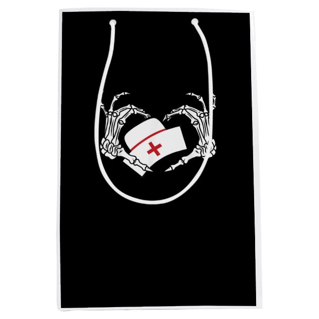 Skeleton Hand Heart Lazy - Halloween Costume Nurse Medium Gift Bag (Front)