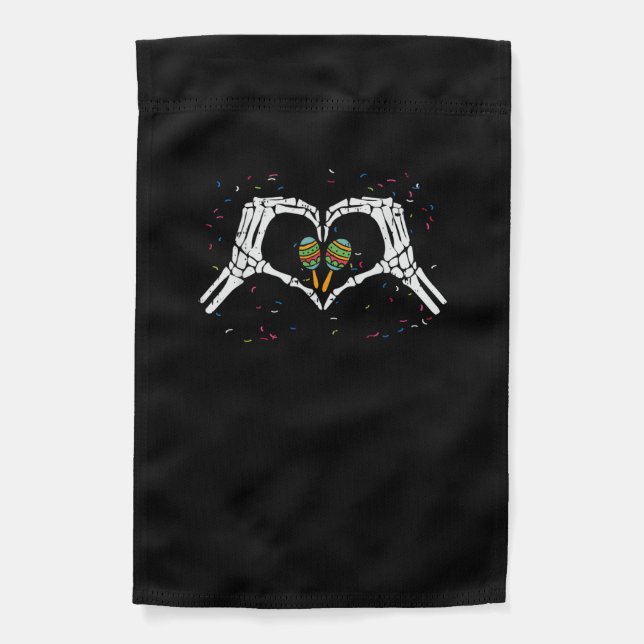 Skeleton Hand Heart Maracas Cinco De Mayo Mexican  Garden Flag (Front)