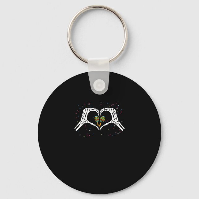 Skeleton Hand Heart Maracas Cinco De Mayo Mexican  Keychain (Front)