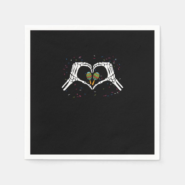 Skeleton Hand Heart Maracas Cinco De Mayo Mexican  Napkins (Front)