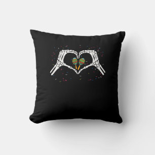 Skeleton Hand Heart Maracas Cinco De Mayo Mexican  Throw Pillow