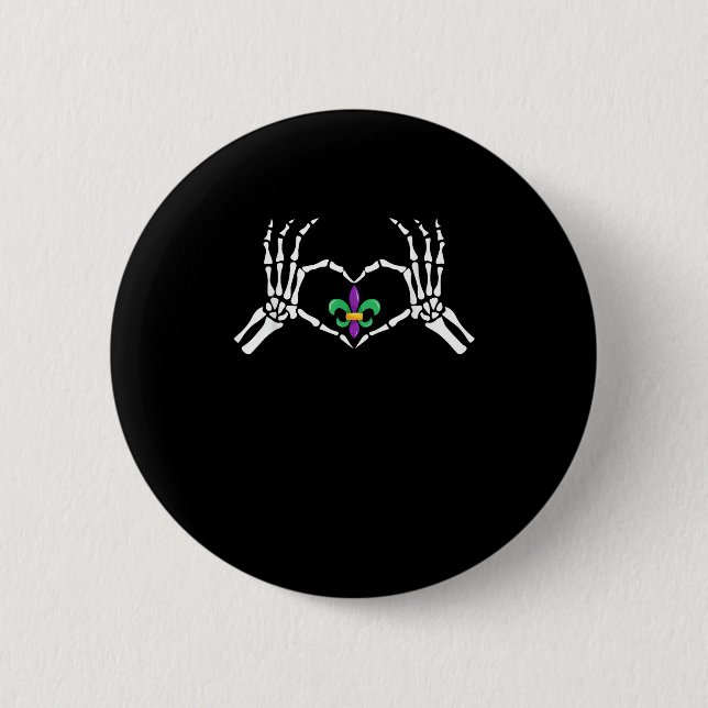 Skeleton Hand Heart Mardi Gras Vibrant Expression Button (Front)