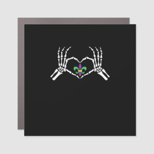 Skeleton Hand Heart Mardi Gras Vibrant Expression Car Magnet