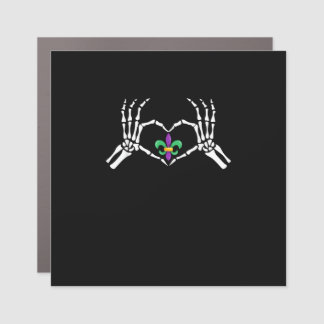 Skeleton Hand Heart Mardi Gras Vibrant Expression Car Magnet