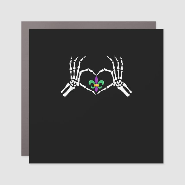 Skeleton Hand Heart Mardi Gras Vibrant Expression Car Magnet (Front)