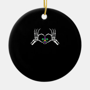 Skeleton Hand Heart Mardi Gras Vibrant Expression Ceramic Ornament