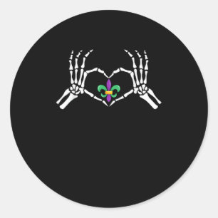 Skeleton Hand Heart Mardi Gras Vibrant Expression Classic Round Sticker