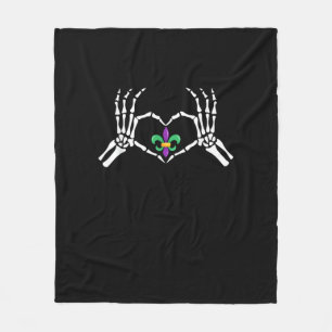 Skeleton Hand Heart Mardi Gras Vibrant Expression Fleece Blanket
