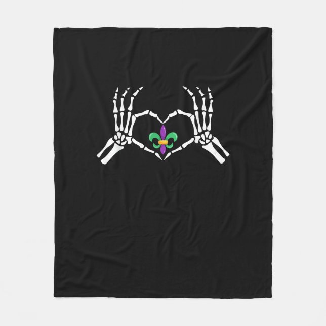 Skeleton Hand Heart Mardi Gras Vibrant Expression Fleece Blanket (Front)