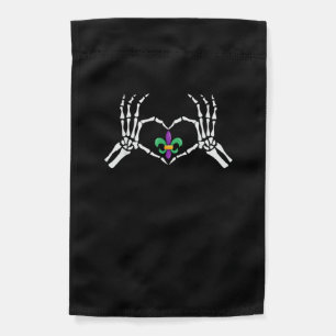 Skeleton Hand Heart Mardi Gras Vibrant Expression Garden Flag