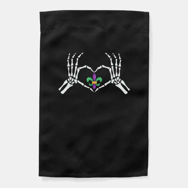 Skeleton Hand Heart Mardi Gras Vibrant Expression Garden Flag (Front)