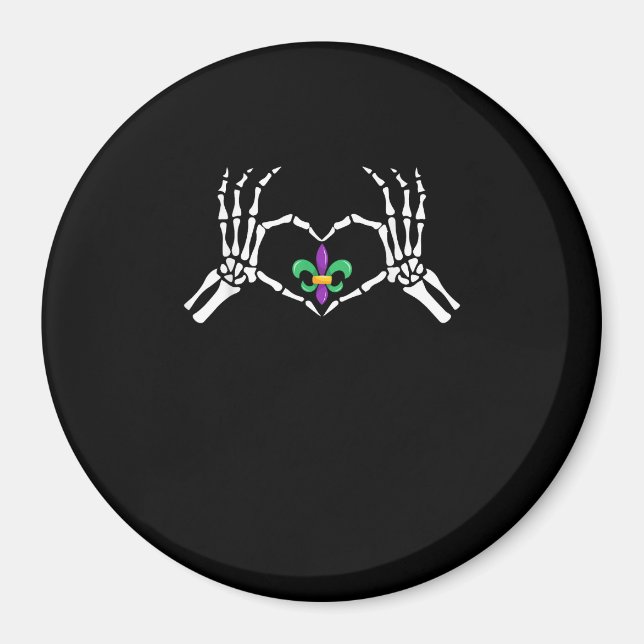 Skeleton Hand Heart Mardi Gras Vibrant Expression Magnet (Front)