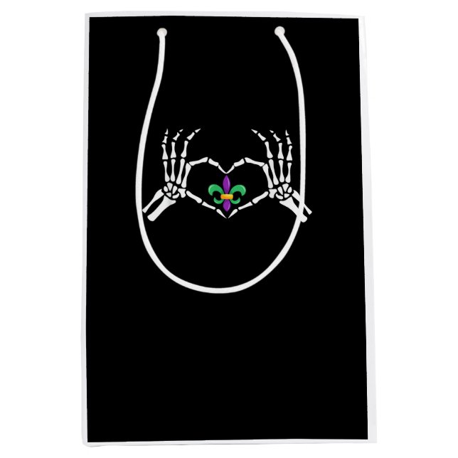 Skeleton Hand Heart Mardi Gras Vibrant Expression Medium Gift Bag (Front)