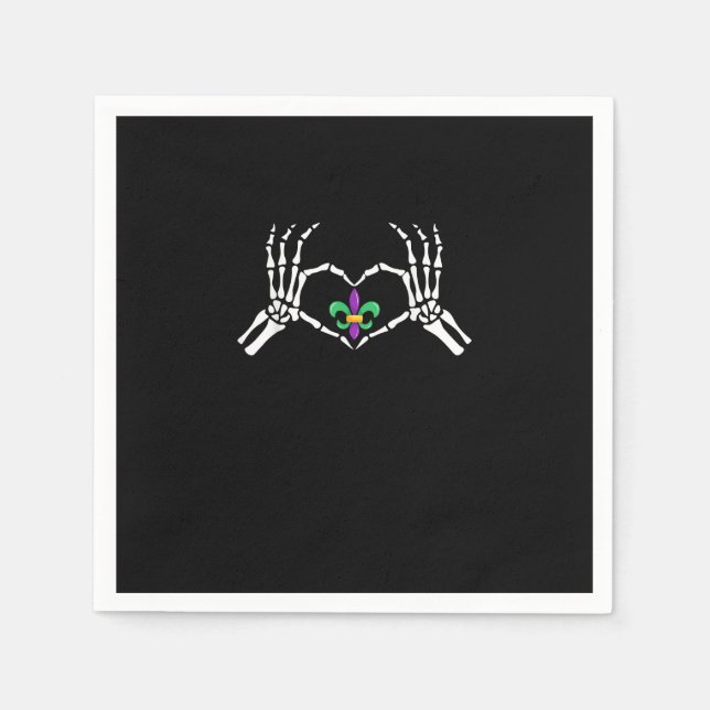 Skeleton Hand Heart Mardi Gras Vibrant Expression Napkins (Front)