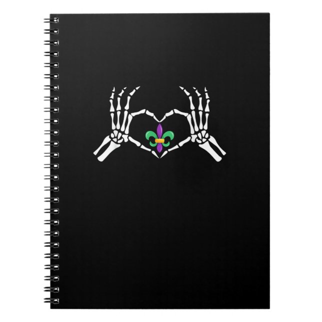 Skeleton Hand Heart Mardi Gras Vibrant Expression Notebook (Front)
