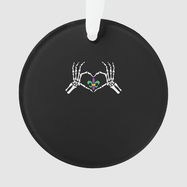 Skeleton Hand Heart Mardi Gras Vibrant Expression Ornament (Front)