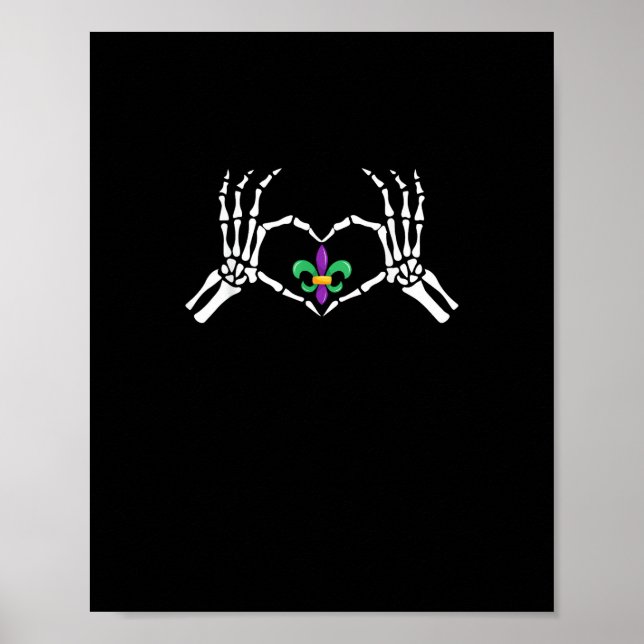 Skeleton Hand Heart Mardi Gras Vibrant Expression Poster (Front)
