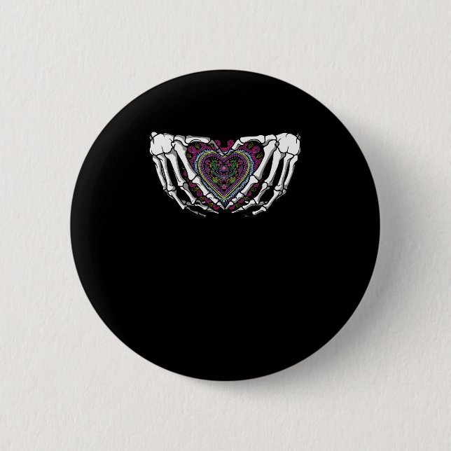 Skeleton Hand Heart Muertos Mexican Day Of Dead Button (Front)