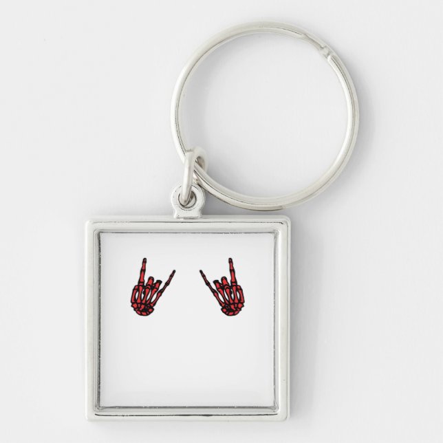 Skeleton Hand Heart Roll Red Classic Look Keychain (Front)