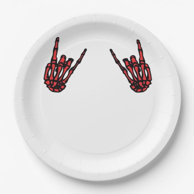 Skeleton Hand Heart Roll Red Classic Look Paper Plates (Front)