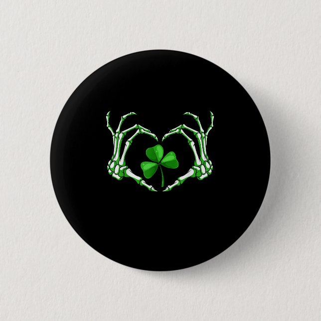 Skeleton Hand Heart Shamrock St Patricks Day Paddy Button (Front)