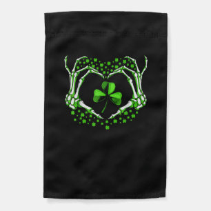 Skeleton Hand Heart Shamrock St Patricks Day Paddy Garden Flag