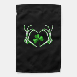 Skeleton Hand Heart Shamrock St Patricks Day Paddy Garden Flag