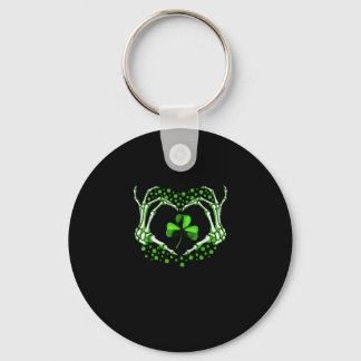 Skeleton Hand Heart Shamrock St Patricks Day Paddy Keychain