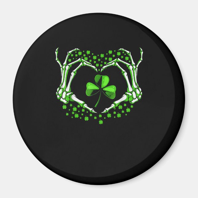 Skeleton Hand Heart Shamrock St Patricks Day Paddy Magnet (Front)